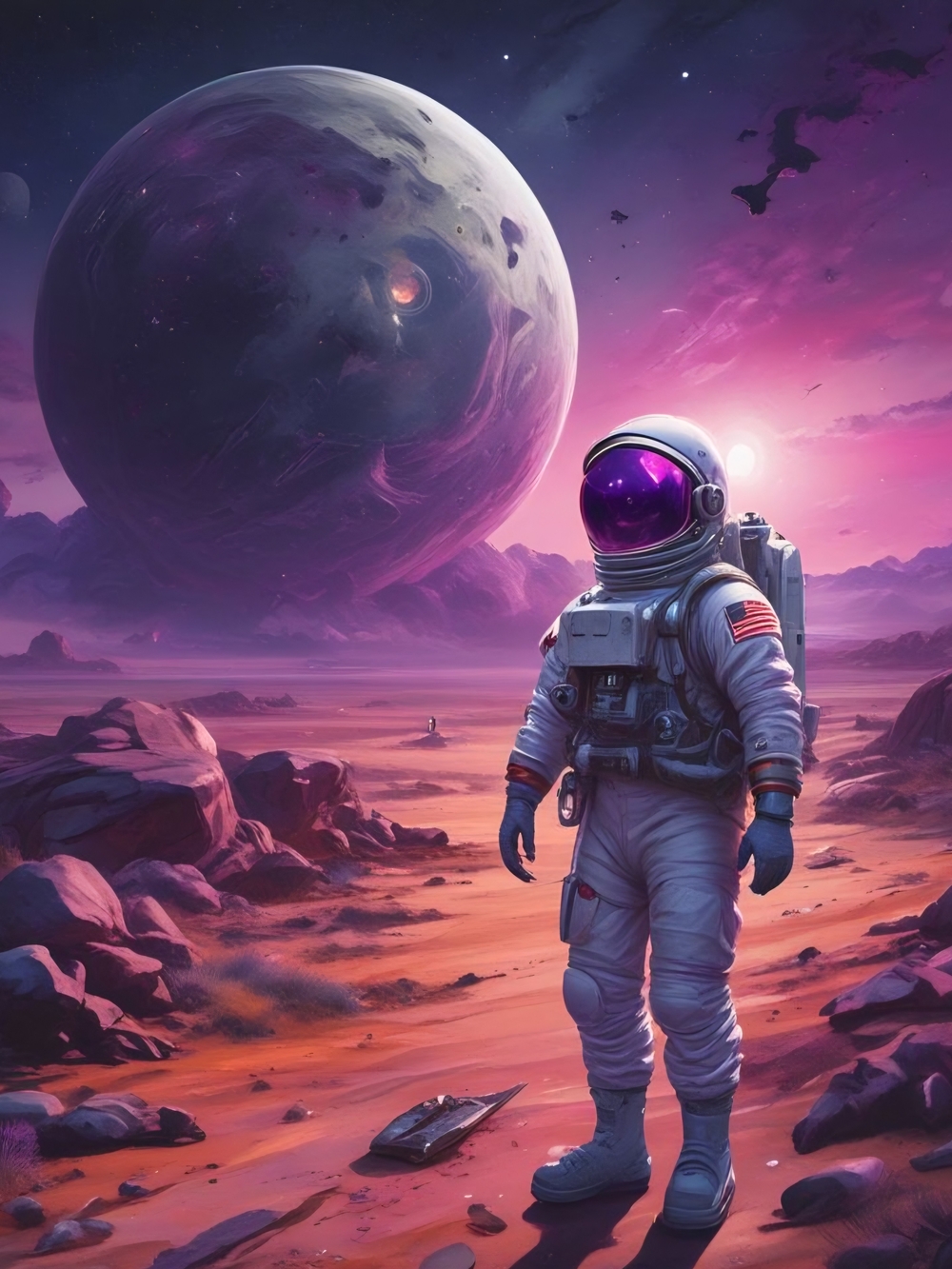 Galactic Voyager Astronaut Art Print - Purple and Pink Space Scene